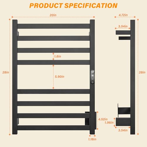 HEWAFAEP Towel Warmer Matte Black view 5