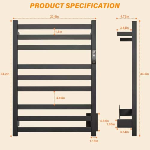 9-Bar Towel Warmer Wall-Mounted Electric view 5